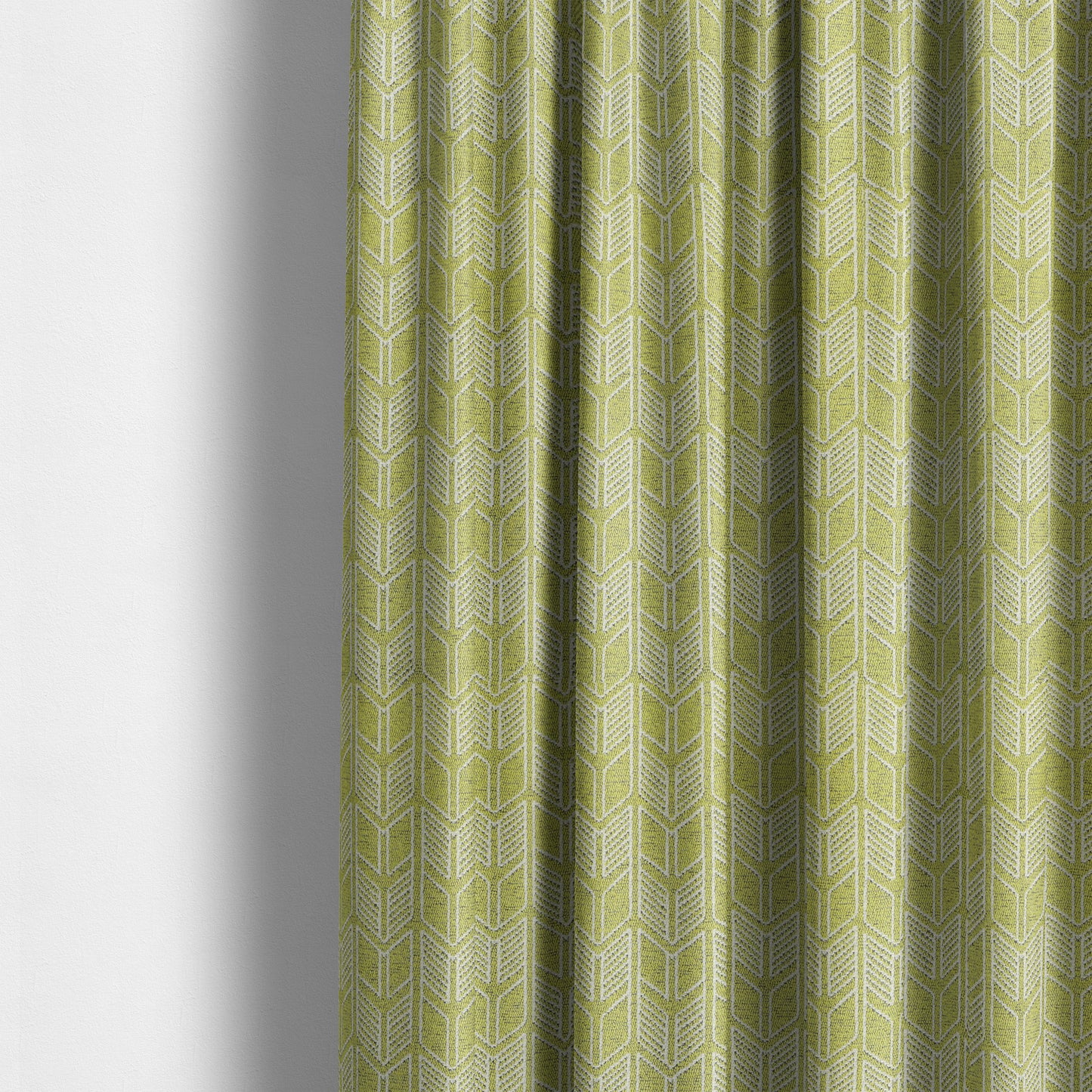 Piccadilly Collection Geometric Chevron Pattern Woven Upholstery Green White Chenille Fabric JO-695 - Made To Measure Curtains