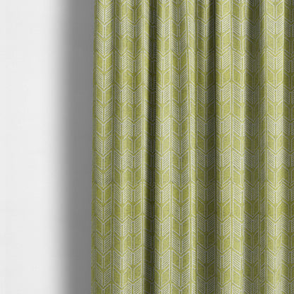 Piccadilly Collection Geometric Chevron Pattern Woven Upholstery Green White Chenille Fabric JO-695 - Made To Measure Curtains