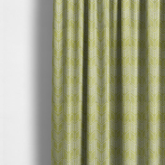 Piccadilly Collection Geometric Chevron Pattern Woven Upholstery Green White Chenille Fabric JO-695 - Made To Measure Curtains