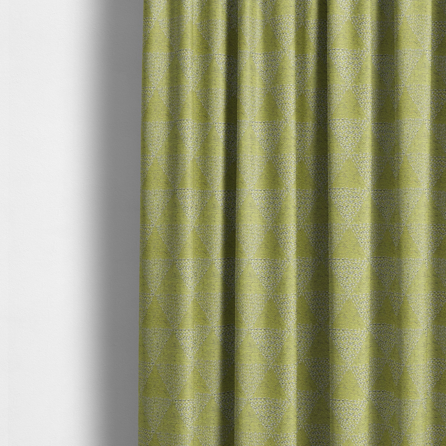 Piccadilly Collection Geometric Triangle Pattern Woven Upholstery Green White Chenille Fabric JO-698 - Made To Measure Curtains