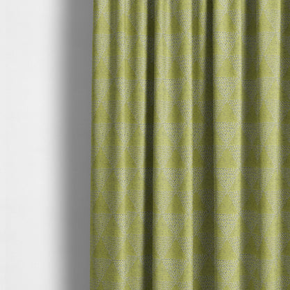 Piccadilly Collection Geometric Triangle Pattern Woven Upholstery Green White Chenille Fabric JO-698 - Made To Measure Curtains