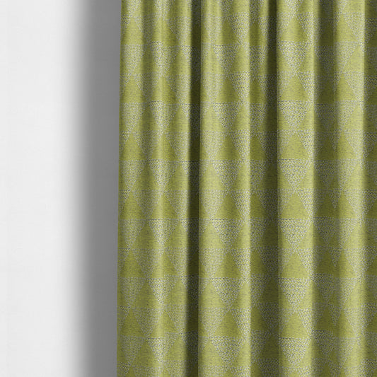 Piccadilly Collection Geometric Triangle Pattern Woven Upholstery Green White Chenille Fabric JO-698 - Made To Measure Curtains