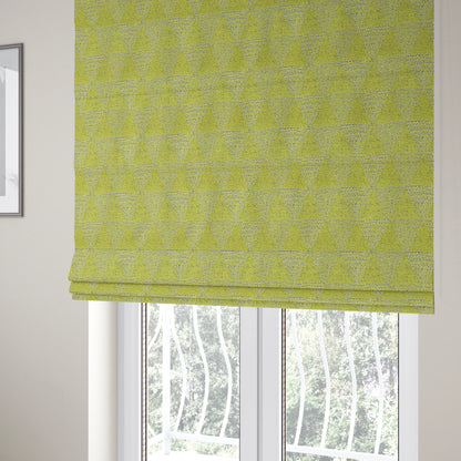 Piccadilly Collection Geometric Triangle Pattern Woven Upholstery Green White Chenille Fabric JO-698 - Roman Blinds