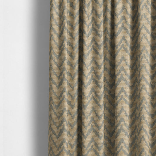 Azima Chevron Striped Pattern Brown Silver Shine Upholstery Fabric JO-700 - Made To Measure Curtains