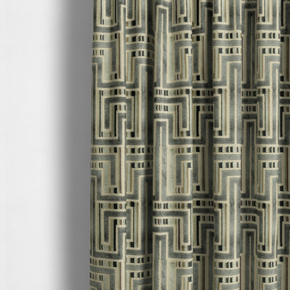 Maze Striped Grey Velvet Geometric Pattern Upholstery Fabric JO-703 - Made To Measure Curtains