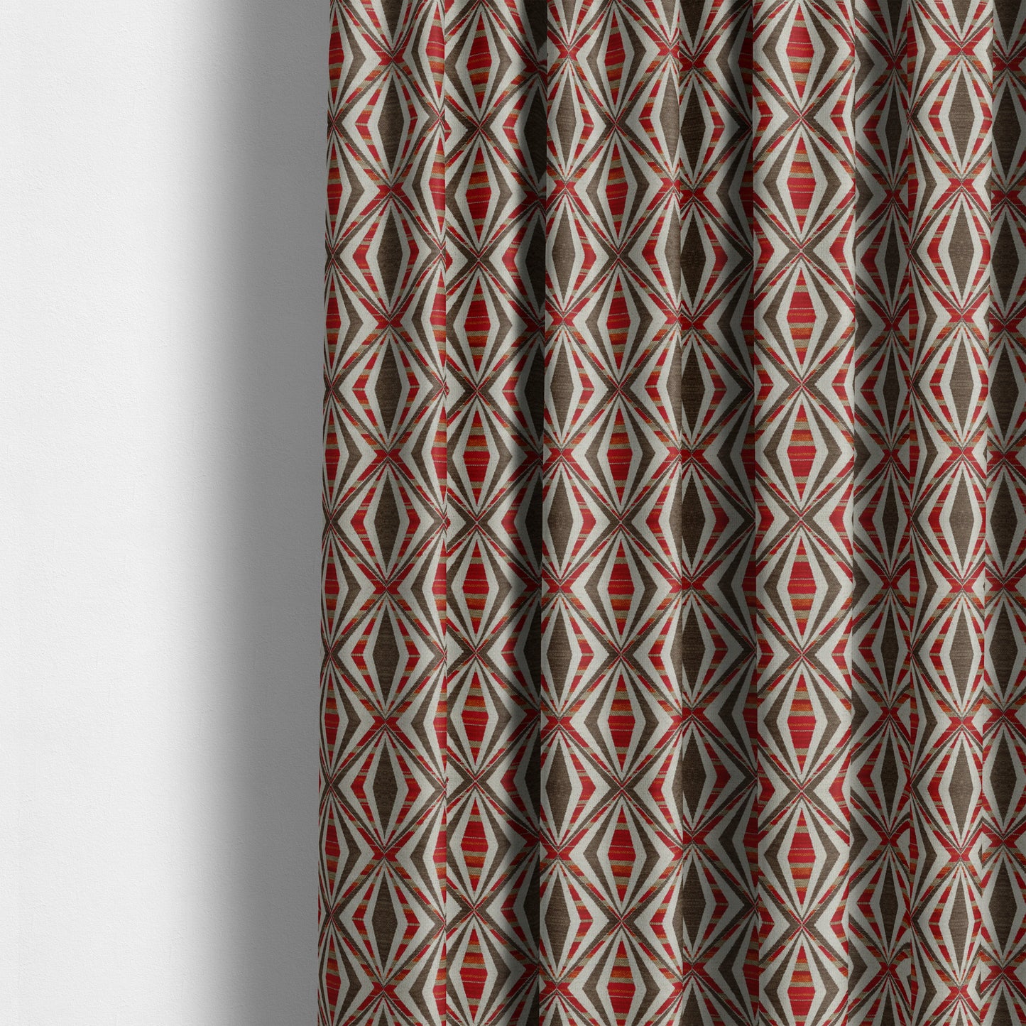 Modern Geometric Diamond Pattern Red Brown Chenille Upholstery Fabric JO-704 - Made To Measure Curtains