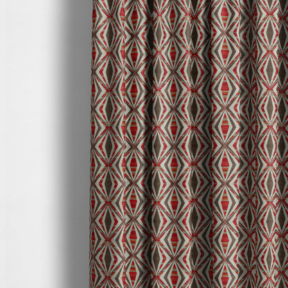 Modern Geometric Diamond Pattern Red Brown Chenille Upholstery Fabric JO-704 - Made To Measure Curtains