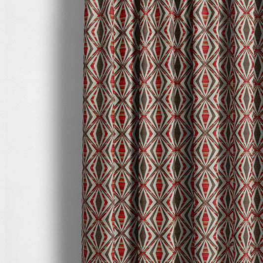 Modern Geometric Diamond Pattern Red Brown Chenille Upholstery Fabric JO-704 - Made To Measure Curtains