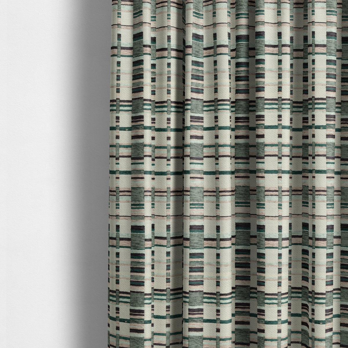 Pattern Block Curtain Modern Geometric Striped Block Pattern Blue Tones Colour Chenille ...