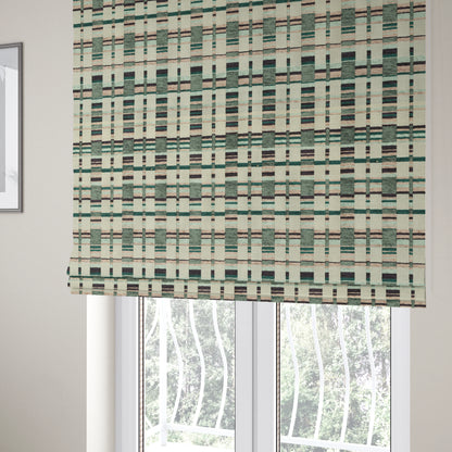 Modern Geometric Striped Block Pattern Blue Tones Colour Chenille Upholstery Fabric JO-707 - Roman Blinds