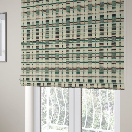 Modern Geometric Striped Block Pattern Blue Tones Colour Chenille Upholstery Fabric JO-707 - Roman Blinds