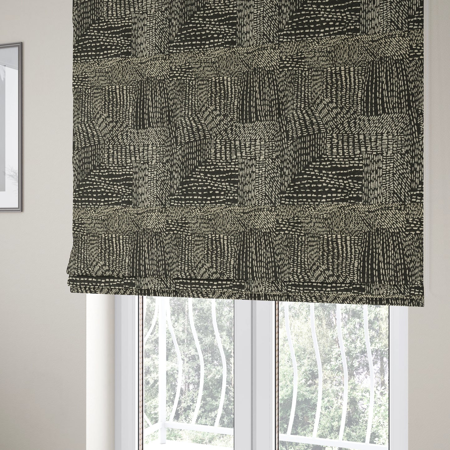 Semi Plain Pattern In Black Colour Chenille Upholstery Fabric JO-708 - Roman Blinds