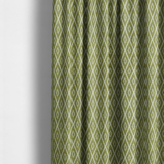 Geometric Diamond Stripe Pattern In Green Colour Chenille Upholstery Fabric JO-711 - Made To Measure Curtains