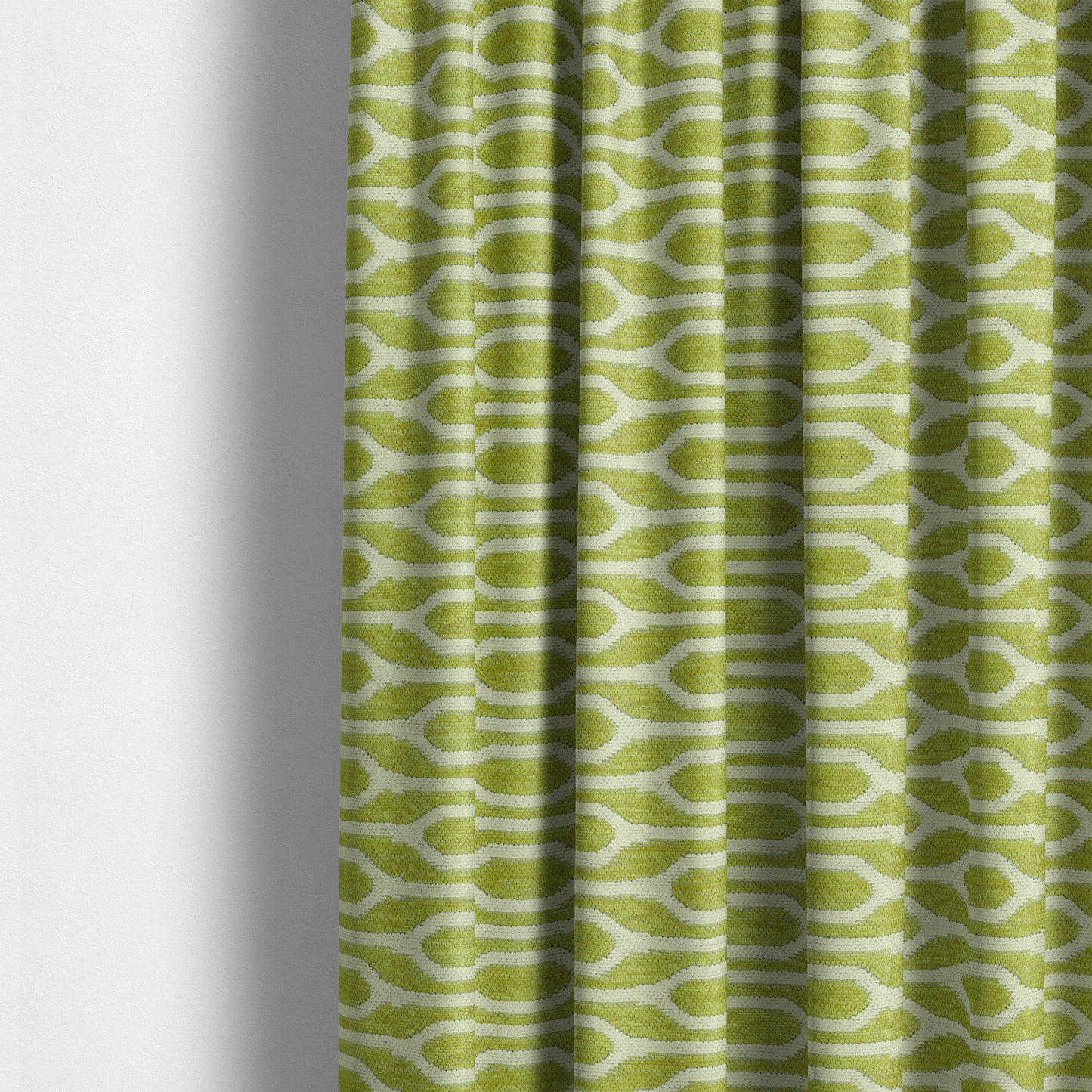 Eye Lid Geometric Pattern In Green Colour Soft Chenille Upholstery Fabric JO-712 - Made To Measure Curtains