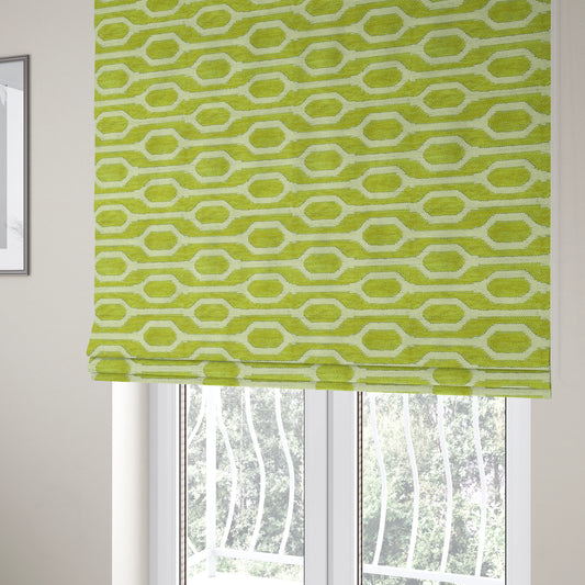 Eye Lid Geometric Pattern In Green Colour Soft Chenille Upholstery Fabric JO-712 - Roman Blinds