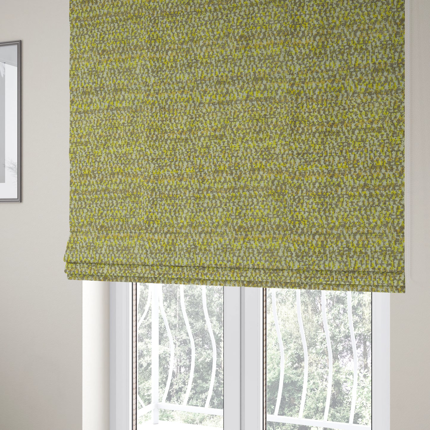 Abstract Pattern In Green Colour Chenille Upholstery Fabric JO-714 - Roman Blinds