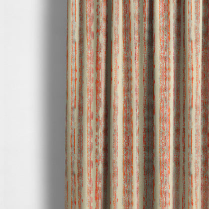 Vertical Striped Pattern In Red Orange Grey Colour Velvet Upholstery Fabric JO-715 - Made To Measure Curtains