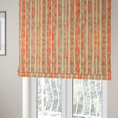 Vertical Striped Pattern In Red Orange Grey Colour Velvet Upholstery Fabric JO-715 - Roman Blinds