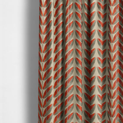 Floral Leaf Pattern In Red Orange Grey Colour Velvet Upholstery Fabric JO-716 - Made To Measure Curtains