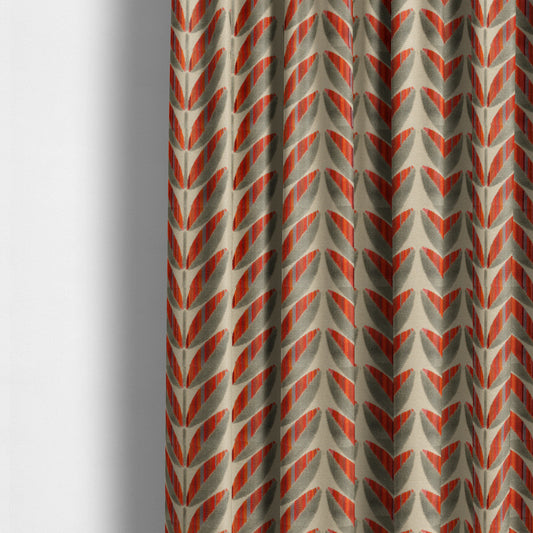 Floral Leaf Pattern In Red Orange Grey Colour Velvet Upholstery Fabric JO-716 - Made To Measure Curtains