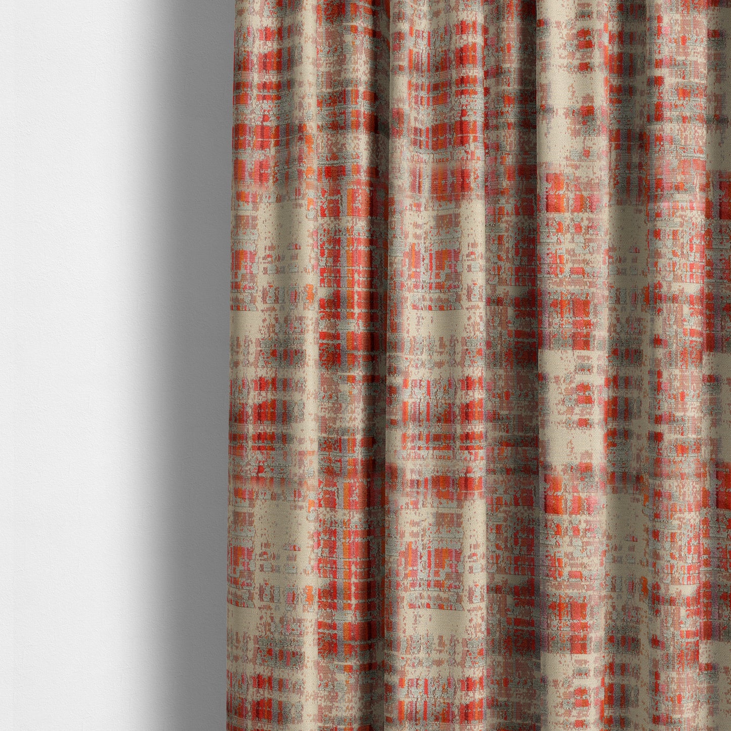 Abstract Pattern In Red Orange Grey Colour Velvet Upholstery Fabric JO-718 - Made To Measure Curtains