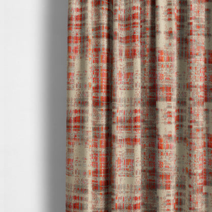 Abstract Pattern In Red Orange Grey Colour Velvet Upholstery Fabric JO-718 - Made To Measure Curtains