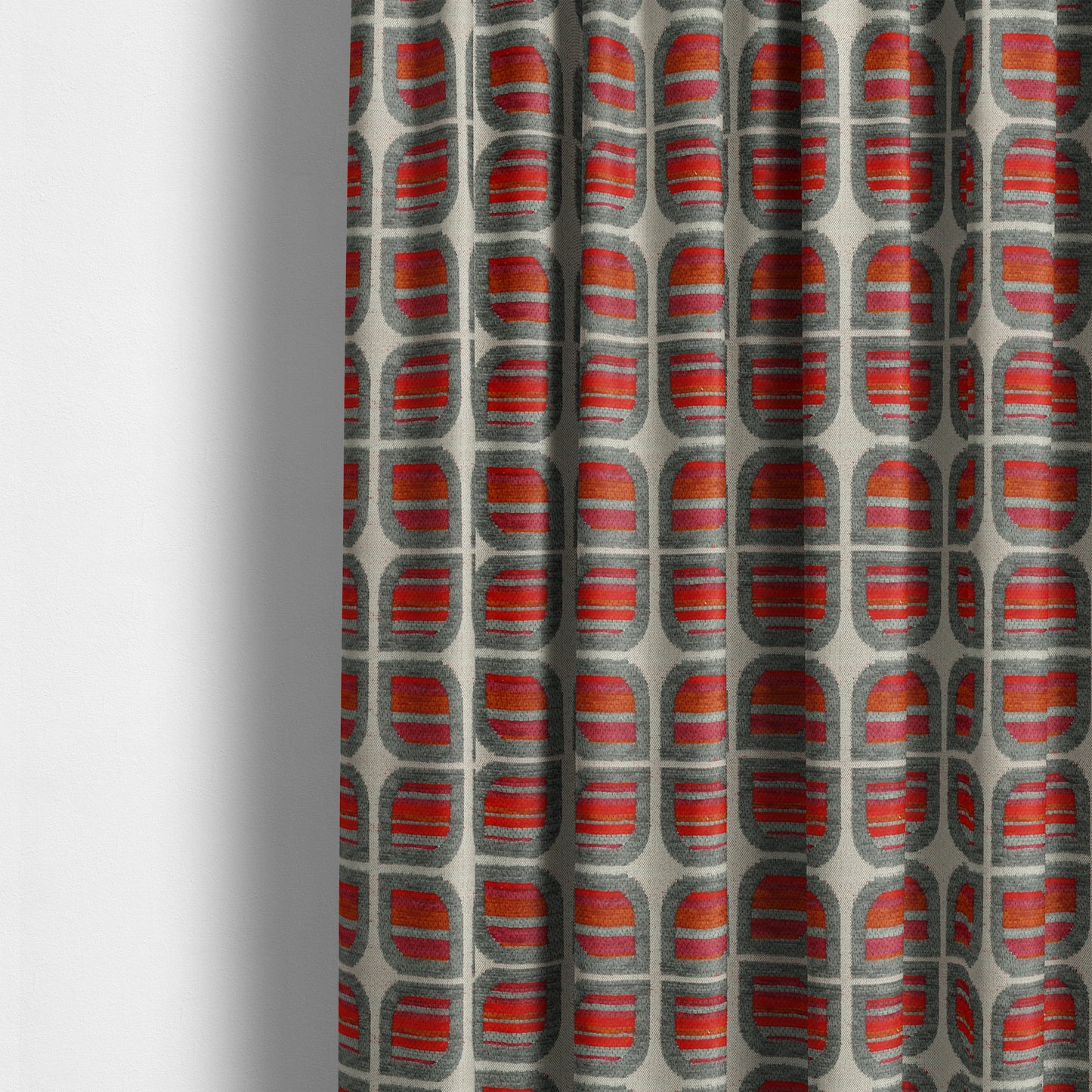 Modern Geometric Pattern In Red Grey Colour Chenille Upholstery Fabric JO-719 - Made To Measure Curtains