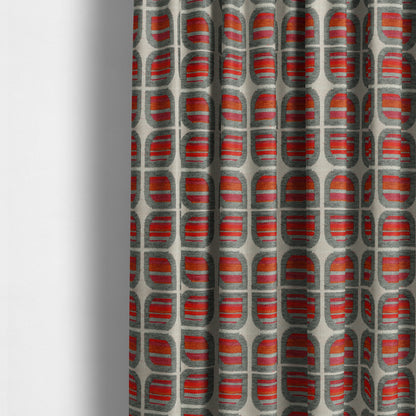 Modern Geometric Pattern In Red Grey Colour Chenille Upholstery Fabric JO-719 - Made To Measure Curtains