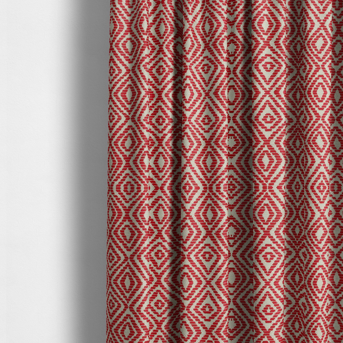 Geometric Diamond Modern Pattern In Red Colour Chenille Upholstery Fabric JO-721 - Made To Measure Curtains