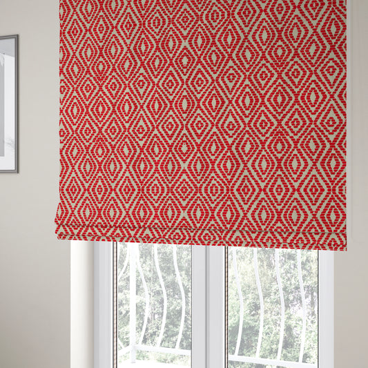 Geometric Diamond Modern Pattern In Red Colour Chenille Upholstery Fabric JO-721 - Roman Blinds