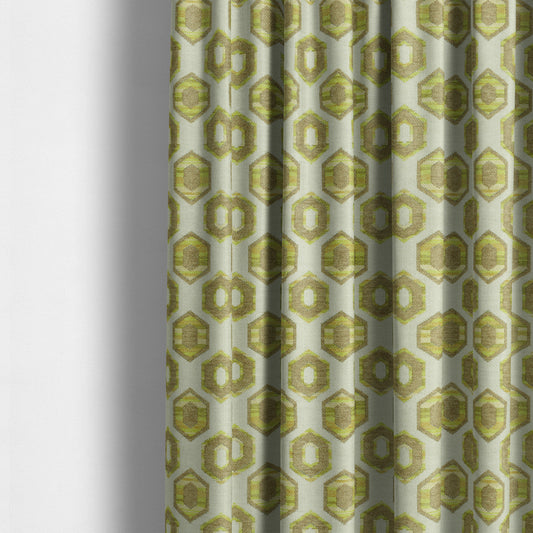 Modern Geometric Hexagon Pattern In Grey Green Colour Chenille Upholstery Fabric JO-723 - Made To Measure Curtains