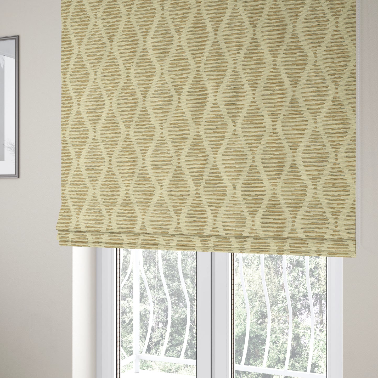 Cream Brown Colour Modern Vertical Wave Pattern Chenille Upholstery Fabric JO-726 - Roman Blinds