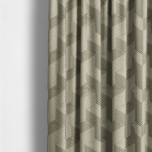 3D Effect Modern Geometric Pattern Cream Silver Shine Upholstery Fabric JO-727 - Made To Measure Curtains