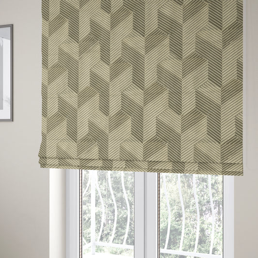 3D Effect Modern Geometric Pattern Cream Silver Shine Upholstery Fabric JO-727 - Roman Blinds