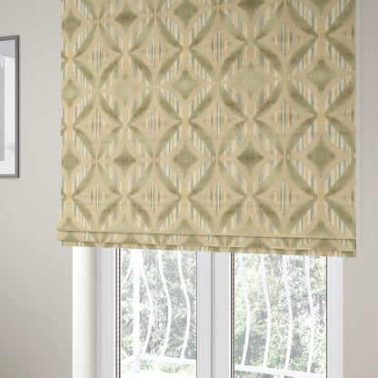 Oval Hexagon Pattern In Green Brown Colour Velvet Upholstery Fabric JO-729 - Roman Blinds