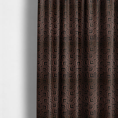 Vegas Brown Bronze Shine Effect Geometric Square Pattern Soft Chenille Upholstery Fabric JO-73 - Made To Measure Curtains