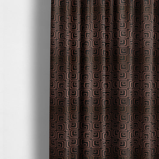 Vegas Brown Bronze Shine Effect Geometric Square Pattern Soft Chenille Upholstery Fabric JO-73 - Made To Measure Curtains