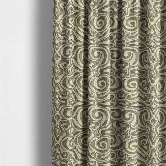 Gold Cream Colour Funky Pattern Chenille Upholstery Fabric JO-731 - Made To Measure Curtains