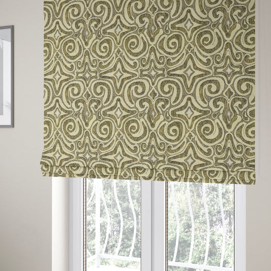 Gold Cream Colour Funky Pattern Chenille Upholstery Fabric JO-731 - Roman Blinds