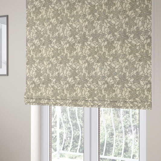 Outlined Floral Theme Pattern In Grey Colour Chenille Jacquard Furniture Fabric JO-741 - Roman Blinds