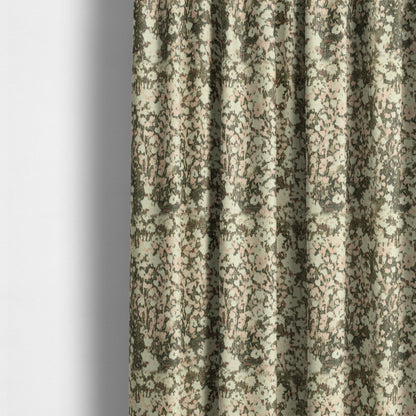 Garden Of Flowers In Abstract Pattern Grey Brown Pink Colour Chenille Fabric JO-743 - Made To Measure Curtains