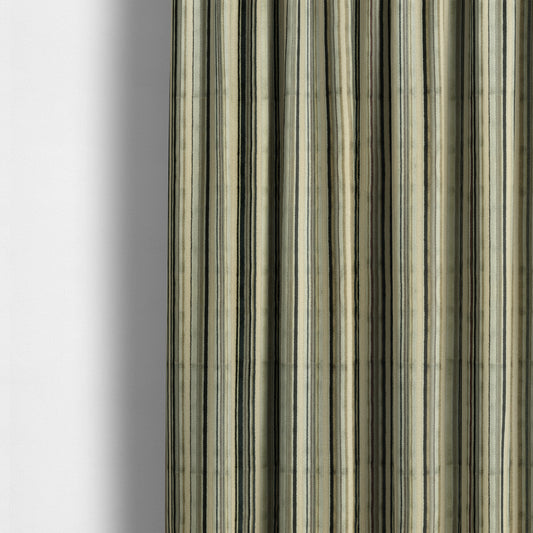 Striped Pattern In Black Grey Colour Velvet Upholstery Fabric JO-748 - Made To Measure Curtains