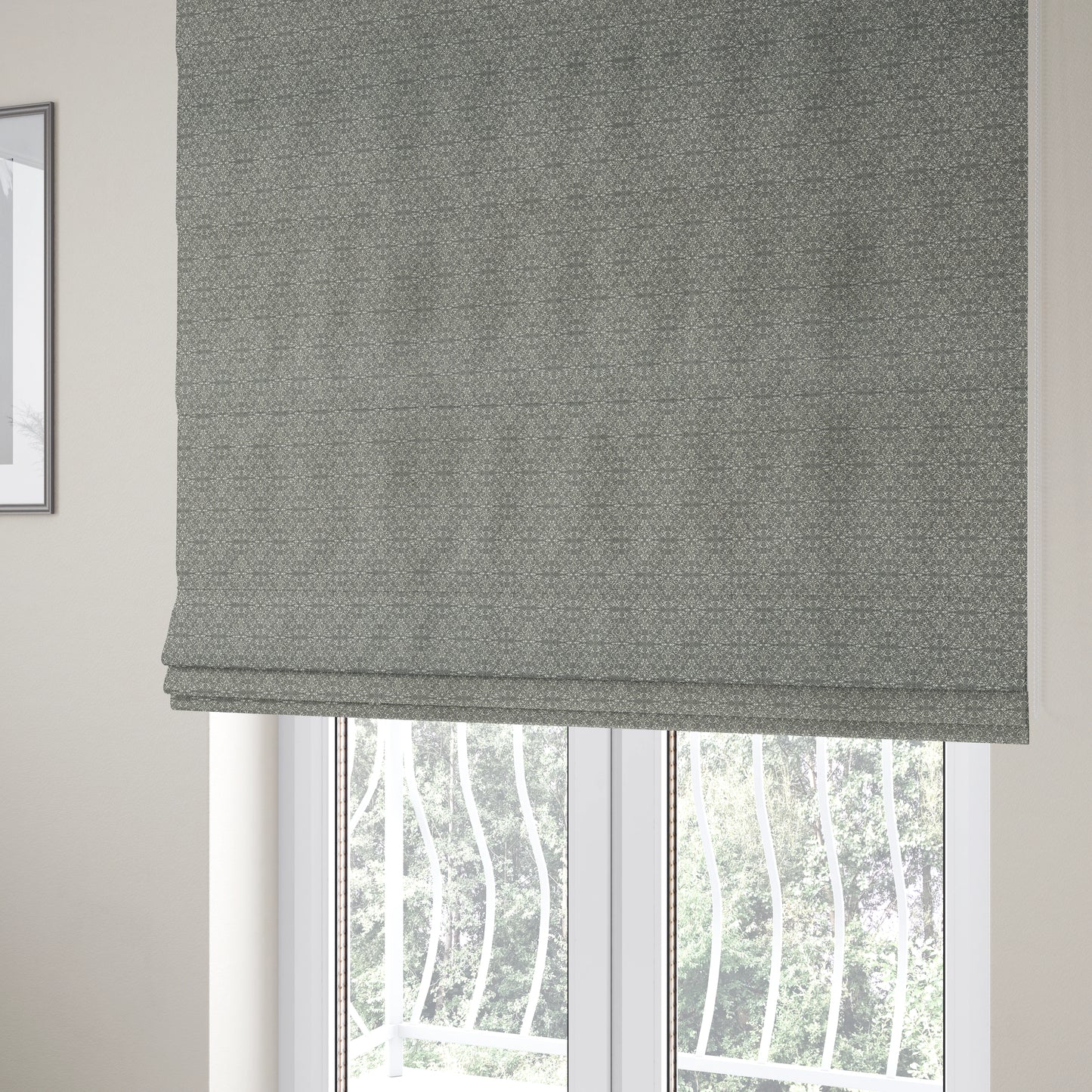 Victoria Medallion Design Fabric In Grey Woven Soft Chenille Furnishing Fabric JO-75 - Roman Blinds