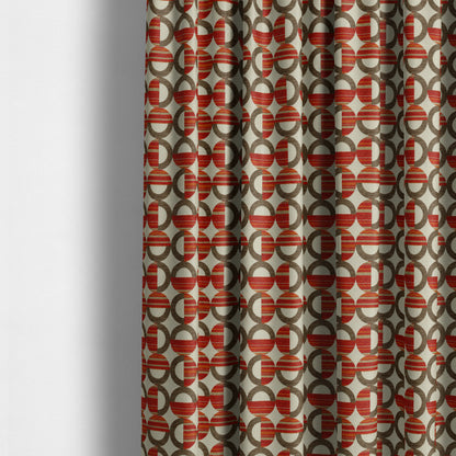 Circular Shape Modern Pattern In Brown Red Orange Colour Chenille Upholstery Fabric JO-753 - Made To Measure Curtains