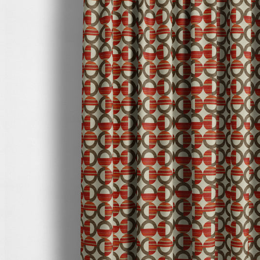 Circular Shape Modern Pattern In Brown Red Orange Colour Chenille Upholstery Fabric JO-753 - Made To Measure Curtains