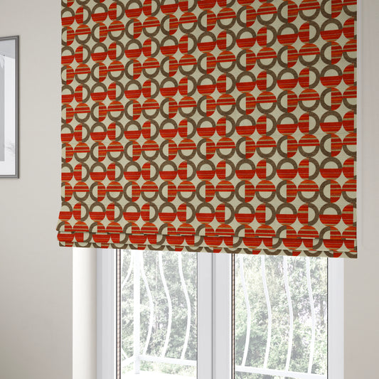 Circular Shape Modern Pattern In Brown Red Orange Colour Chenille Upholstery Fabric JO-753 - Roman Blinds