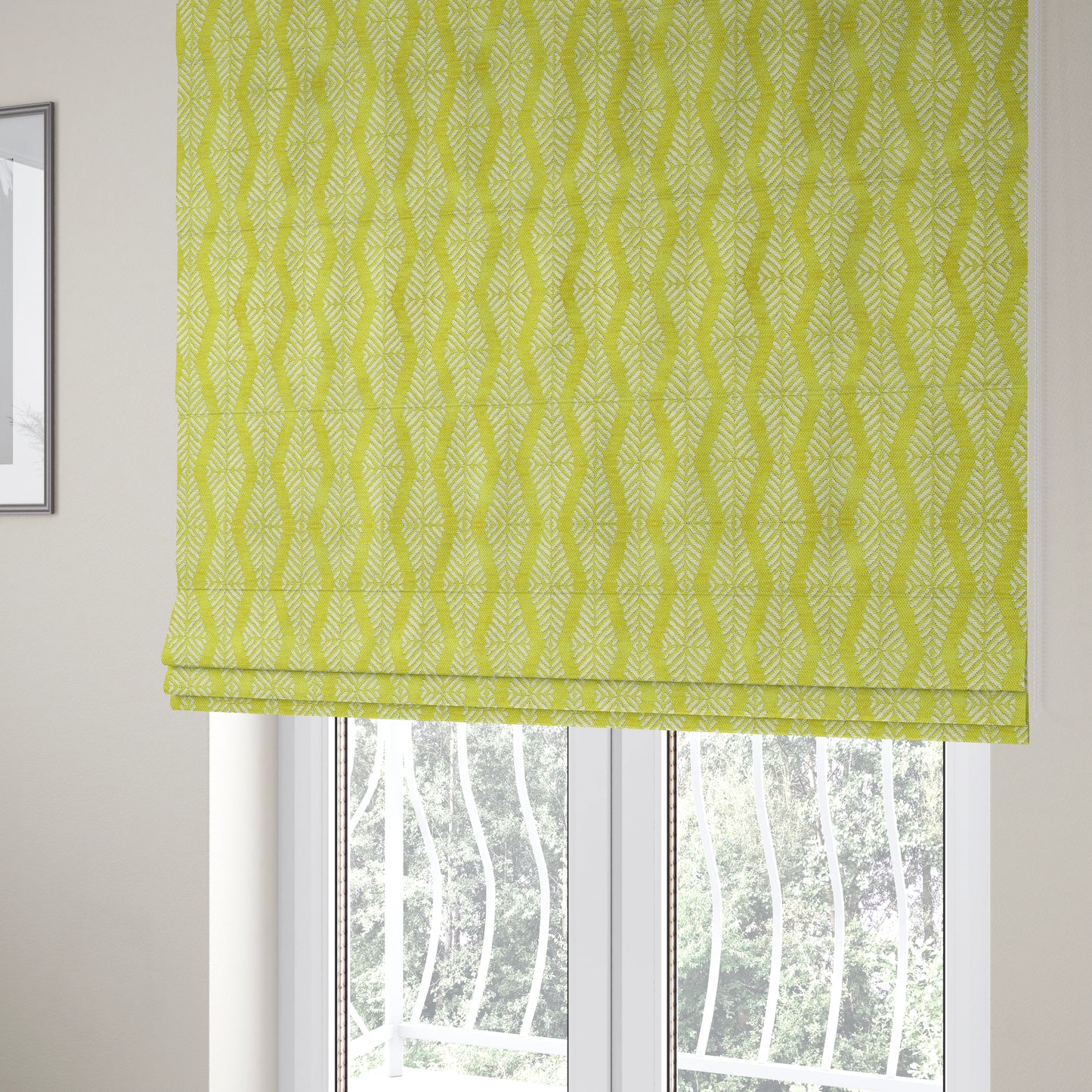 Cream Green Colour Modern Vertical Wave Pattern Chenille Upholstery Fabric JO-754 - Roman Blinds