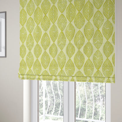 Cream Green Colour Uniformed Leaf Pattern Chenille Upholstery Fabric JO-755 - Roman Blinds