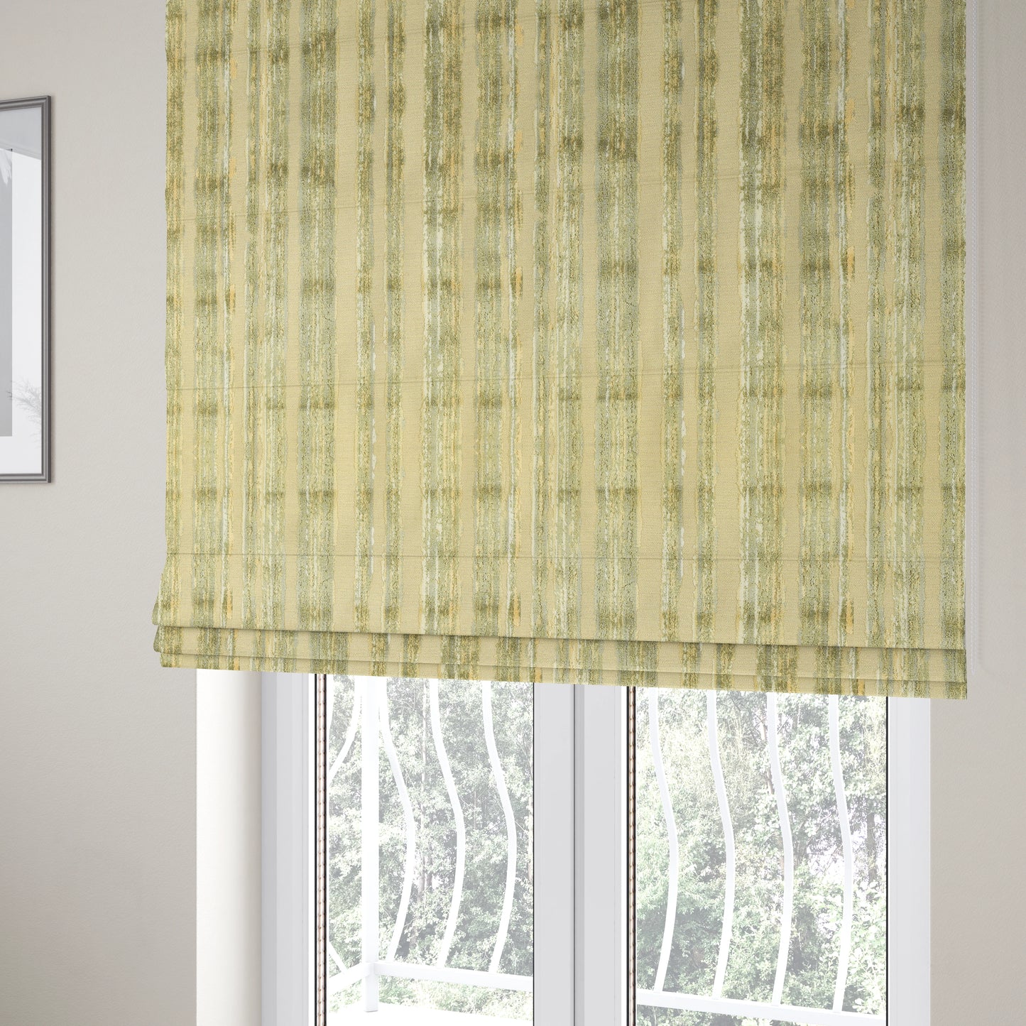 Faded Stripe Pattern In Green Colour Velvet Upholstery Fabric JO-758 - Roman Blinds