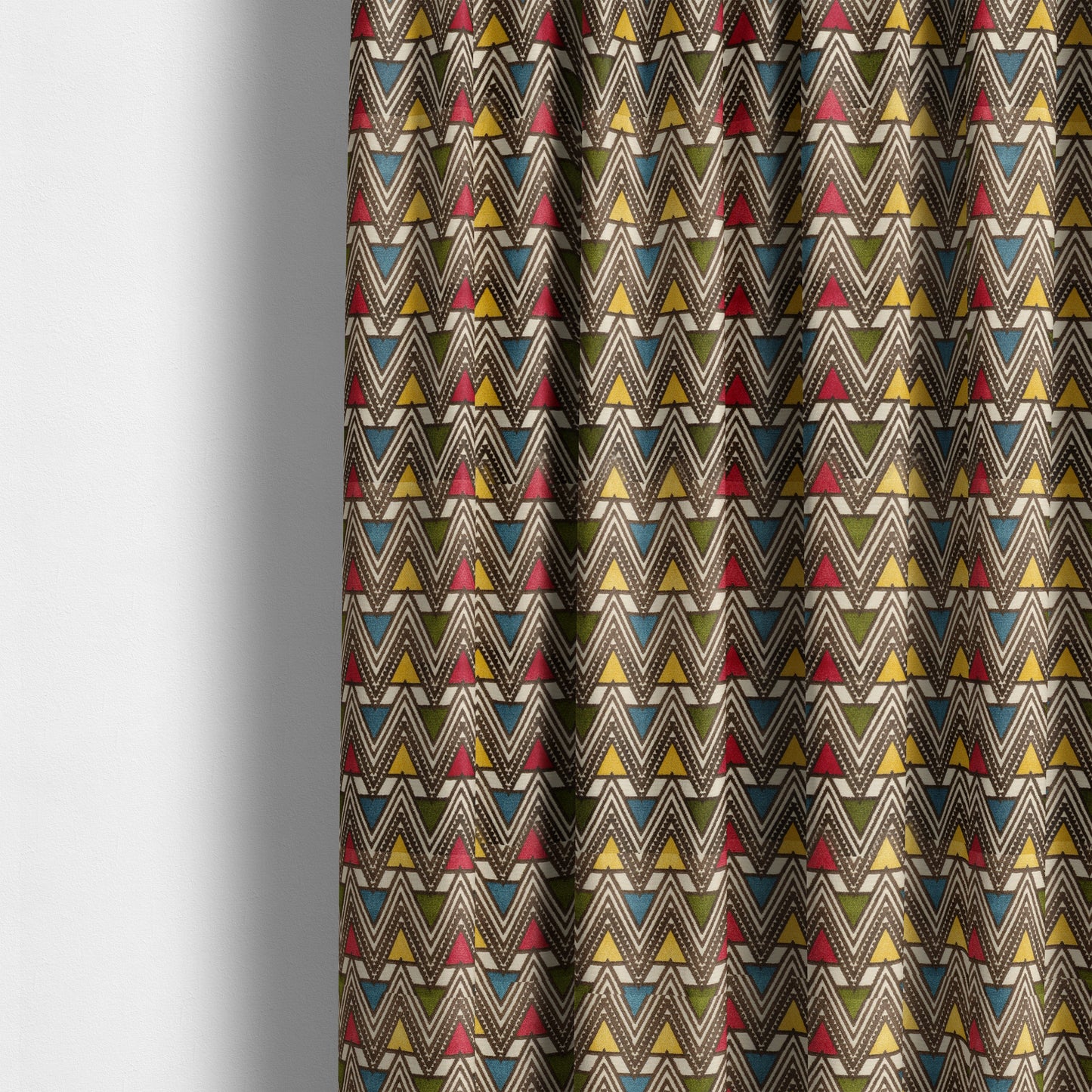 Ziani Geometric Pyramid Pattern In Vibrant Green Pink Yellow Brown Blue Colour Velvet Upholstery Fabric JO-76 - Made To Measure Curtains